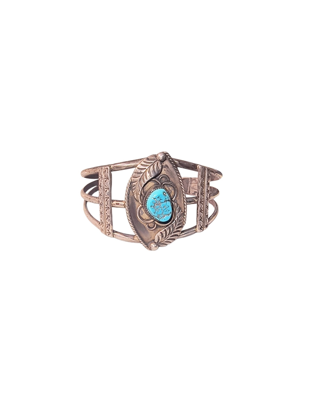 Vintage Southwest Navajo Style Sterling Silver Turquoise Cuff Bracelet - Picture 2 of 10